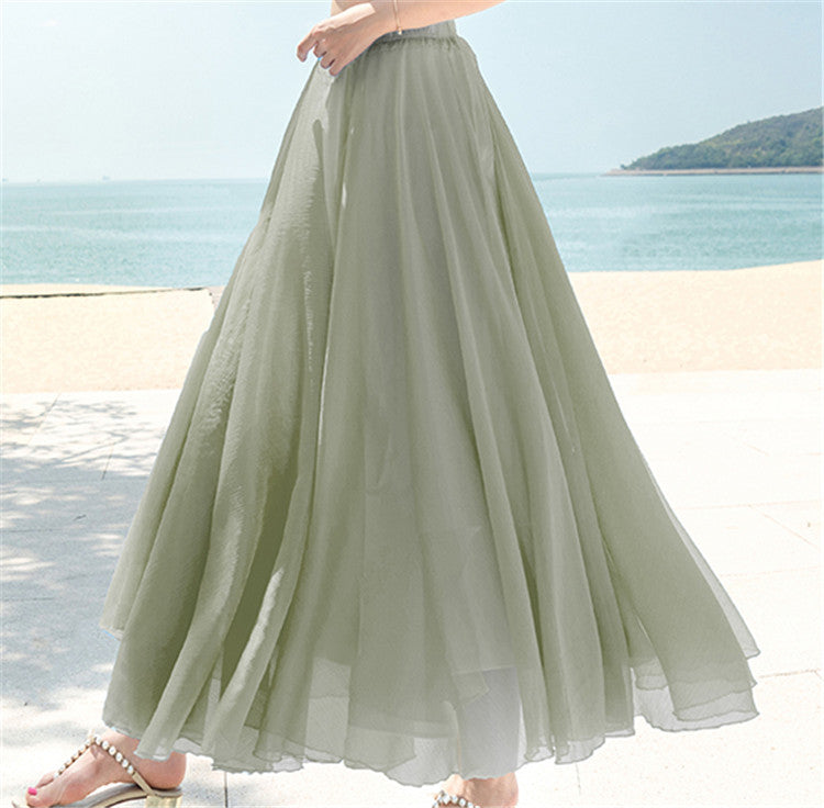 Damen nan fließender Maxirock aus Chiffon mit elastischem Bund und mehrlagigem Volant EB