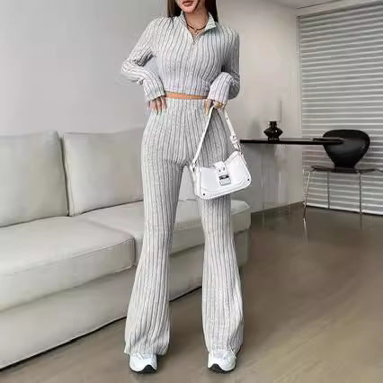 Damen Crop-Pullover und Flared Pants Set EB