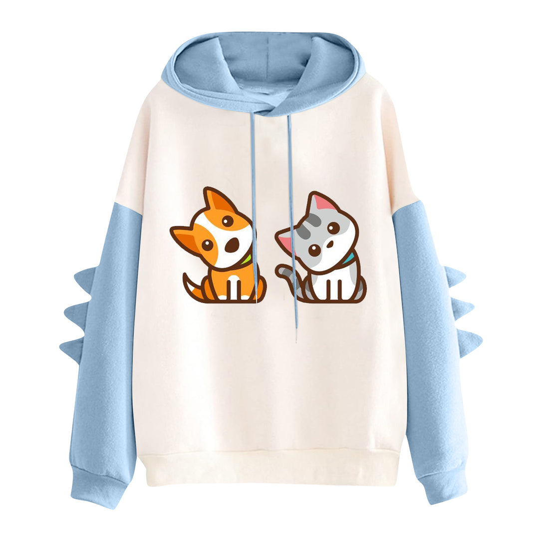 Damen nan Kapuzenpullover mit niedlichem Hunde‑und‑Katzen‑Print und 3D-Stacheln an den Ärmeln EB