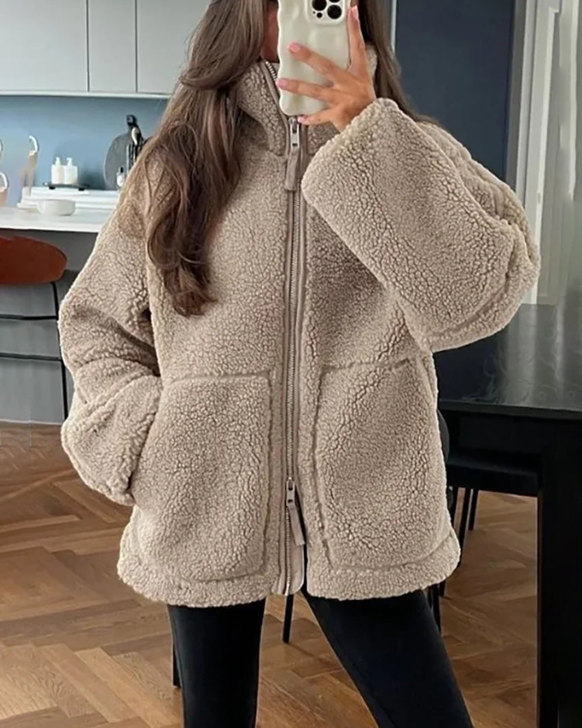 EB | Stehkragen Doppel End Reißverschluss Fleece Strickjackejacke