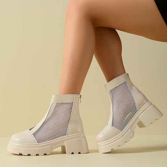 Damen trendy Verbindung von Stiefeln und Ankle Boots mit luftigen Mesh-Elementen EB