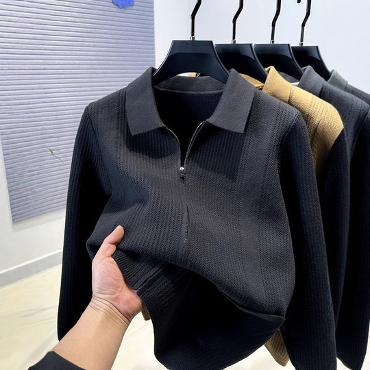 Damen Pullover mit strukturiertem Reißverschluss und klassischem Kragen EB
