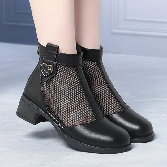 Damen Trendige Stiefeletten mit raffiniertem Netzdesign und flexiblem Blockabsatz EB