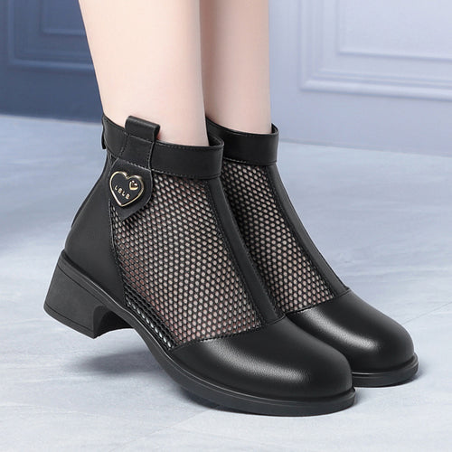 Damen Trendige Stiefeletten mit raffiniertem Netzdesign und flexiblem Blockabsatz EB