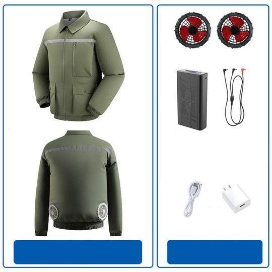 Herren nan belüftete Kühlarbeitsjacke mit seitlichen USB-Lüftern, reflektierendem Bruststreifen und multifunktionalen Taschen EB