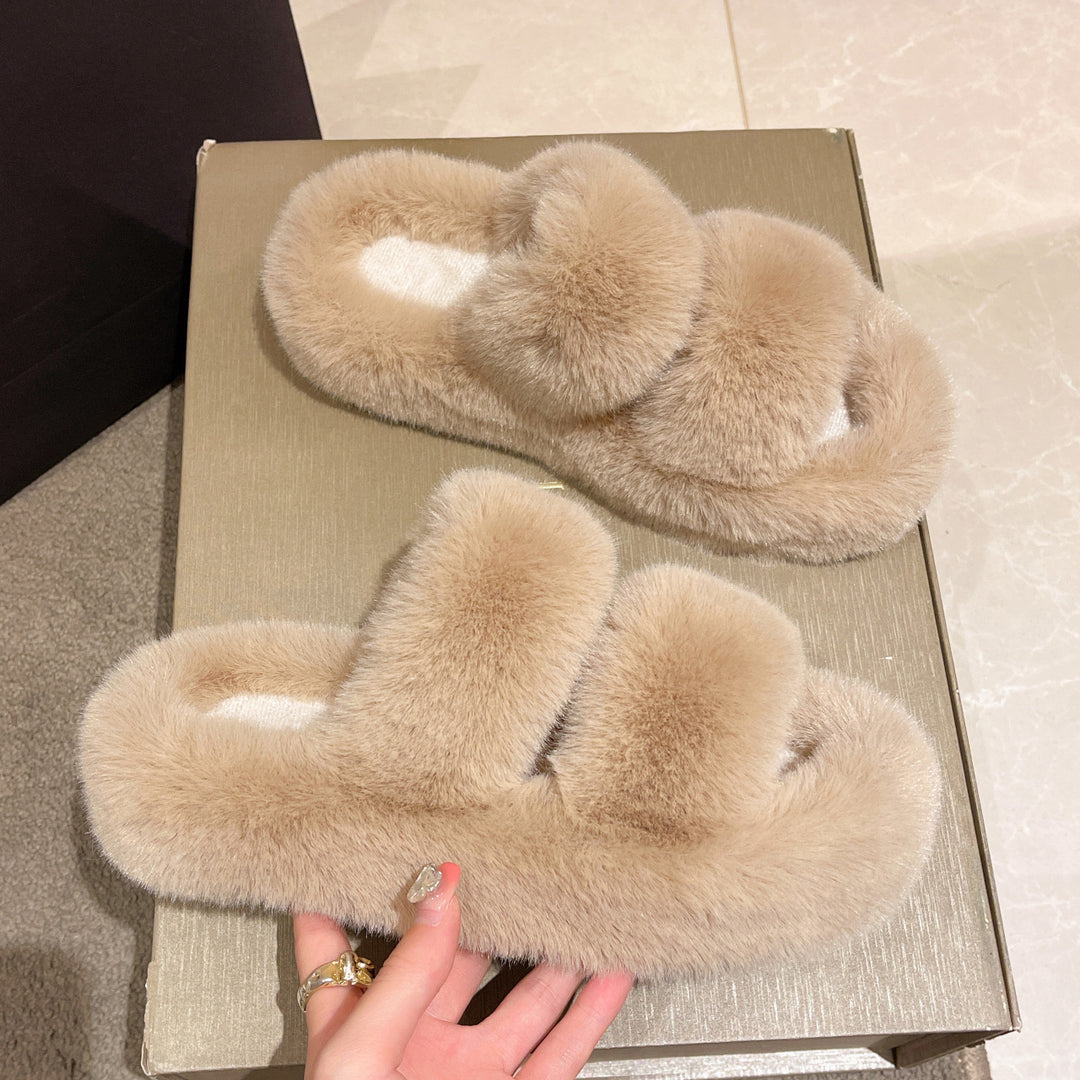 Damen Hausschuhe mit flauschigem Pelzdesign und komfortabler Sohle EB