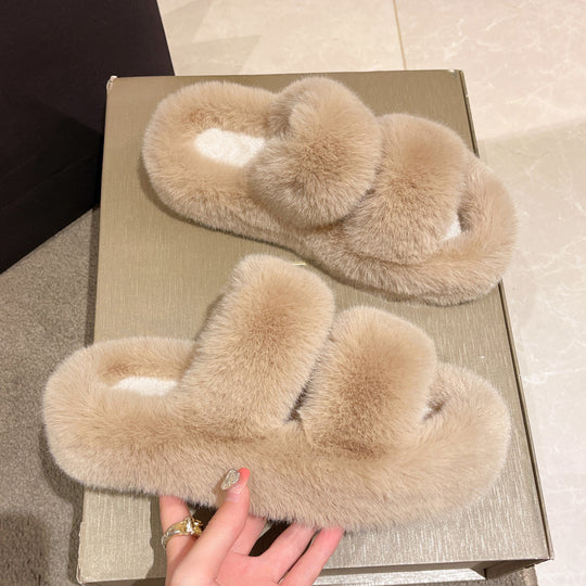 Damen Hausschuhe mit flauschigem Pelzdesign und komfortabler Sohle EB