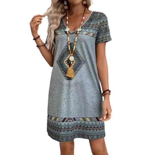 Damen lässiges Tunika-Kleid mit ethnischem Muster EB
