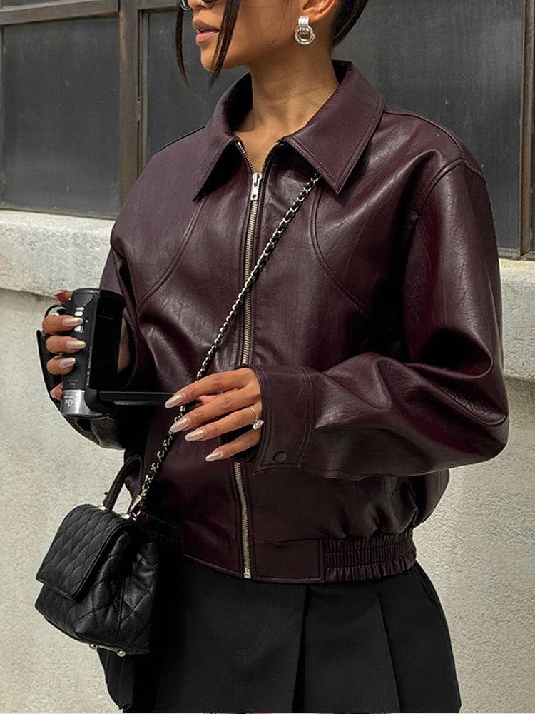 Damen Kunstlederjacke im modischen Schnitt mit elastischem Bund EB