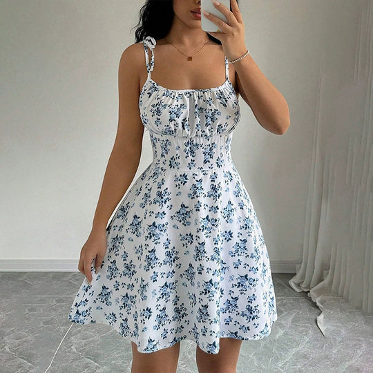 Damen Blumenkleid mit verstellbaren Spaghetti-Trägern und femininem Schnitt EB
