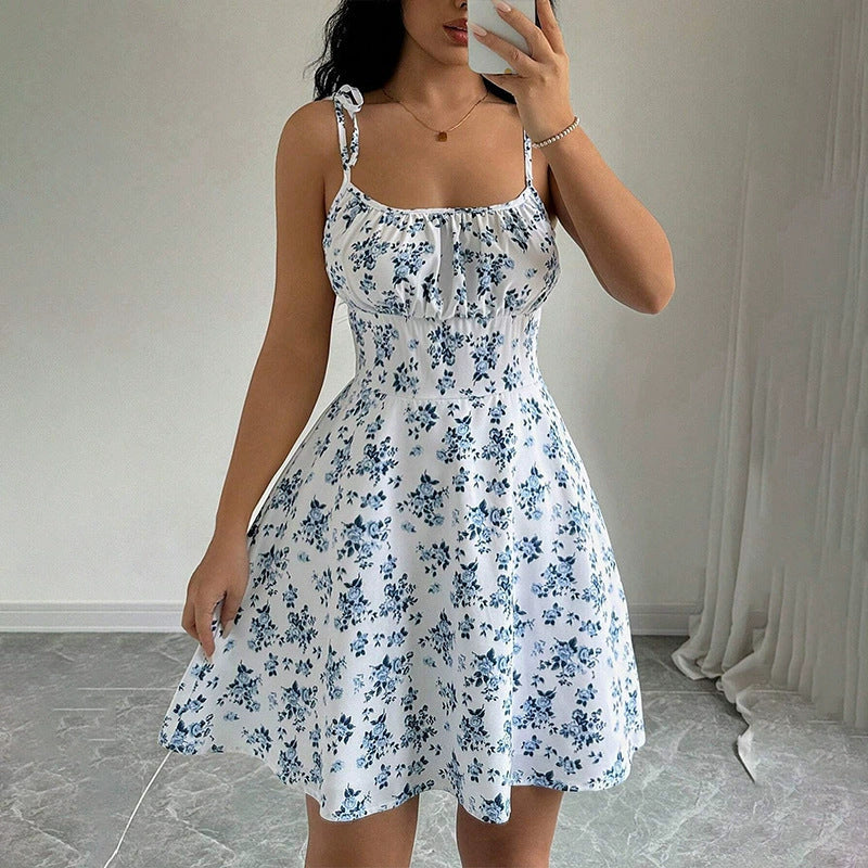 Damen Sommerliches Blümchenkleid mit verstellbaren Spaghettiträgern EB