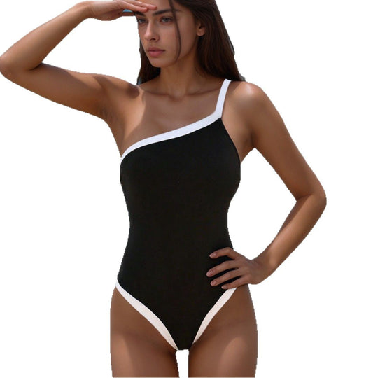 Damen Einteiliger Badeanzug mit asymmetrischem Schnitt und kontrastierenden Akzenten EB