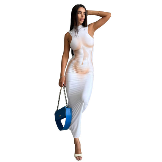 Damen Transparente Maxi-Robe mit hochgeschlossenem Kragen und figurbetontem Schnitt EB
