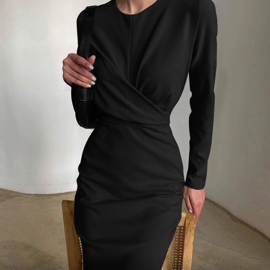 Damen Elegantes Wickelkleid mit langem Arm und fließendem Schnitt EB