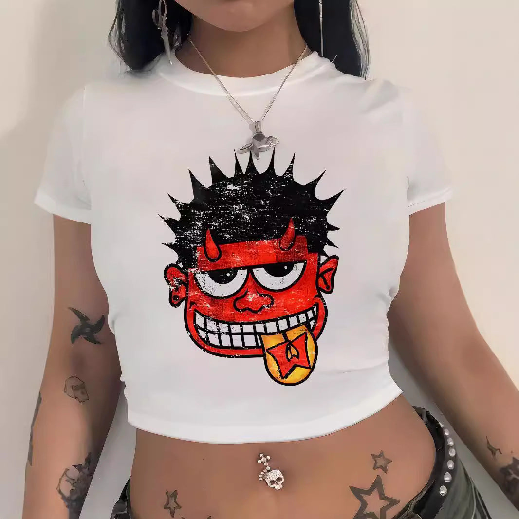Damen Crop-T-Shirt mit kreativem Nostalgie-Druck und lässigem Schnitt EB