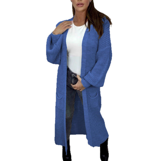 Damen Strickmantel mit voluminösen Ärmeln und elegantem Design EB