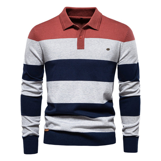 Herren Langarm-Polo-Shirt mit modischem Streifendesign EB