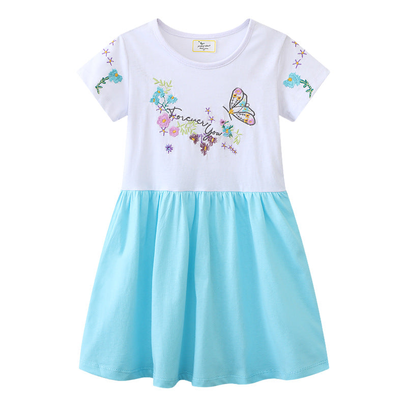 Mädchen Freizeitkleid mit bezaubernder Blumen- und Schmetterlingsstickerei EB