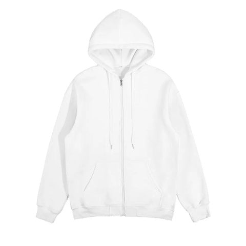 Unisex nan minimalistischer Zip-Hoodie aus schwerer Baumwollmischung mit Kängurutaschen und gerippten Bündchen EB