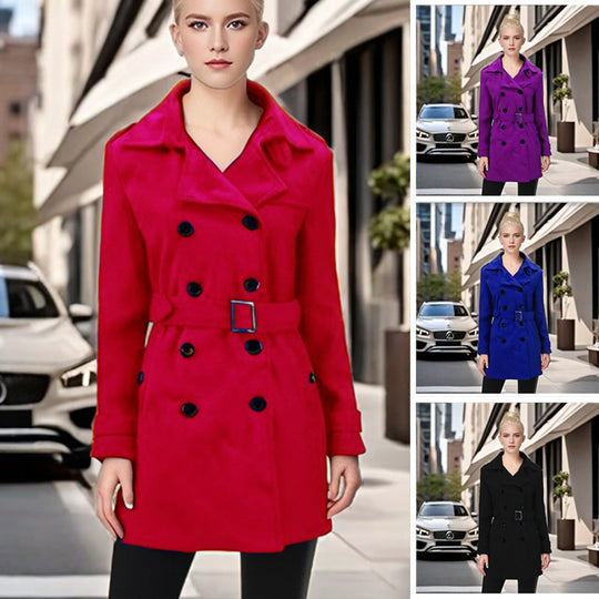 Damen Eleganter Trenchcoat mit Gürtel und kontrastierenden Knöpfen EB