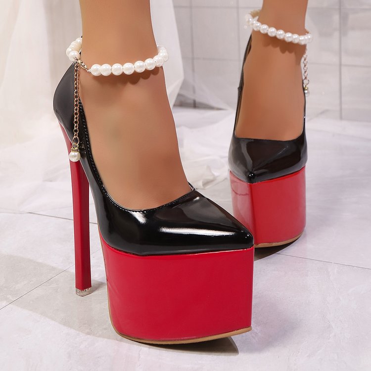 Damen Plateau Stiletto-Pumps mit feinem Perlenschmuck EB