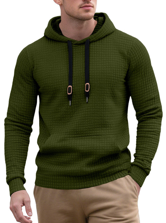 Herren nan schmal geschnittener Stepp-Kapuzenpullover mit feiner Quadratstruktur, Kordelzug und geripptem Saum EB