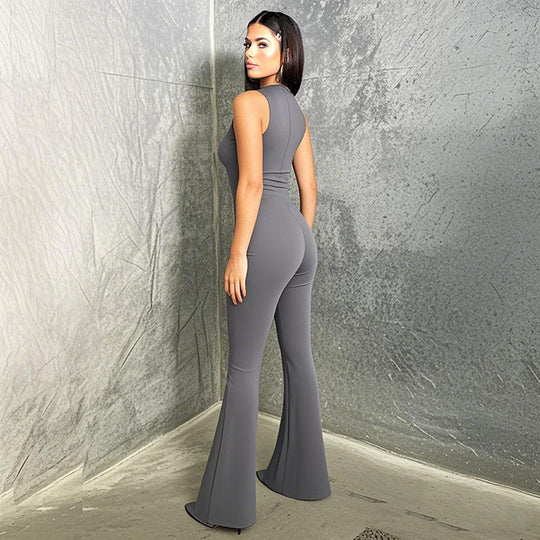 Damen Fließender Jumpsuit mit ausgestellt Bein EB