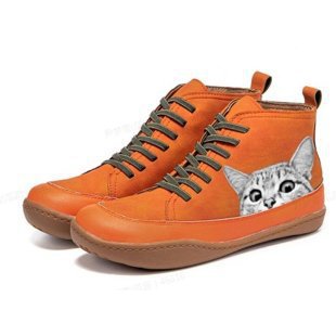 Damen nan knöchelhohe Sneaker mit niedlichem Katzenmotiv Stickerei und ergonomischem Komfortfußbett EB
