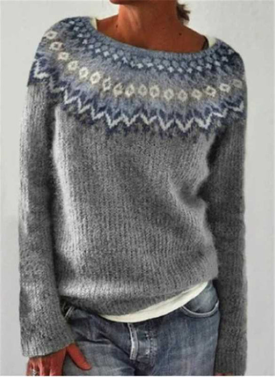 Damen nan Norwegerpullover aus Wollmix mit Rundhalsausschnitt und traditionellem Fair-Isle-Yoke EB