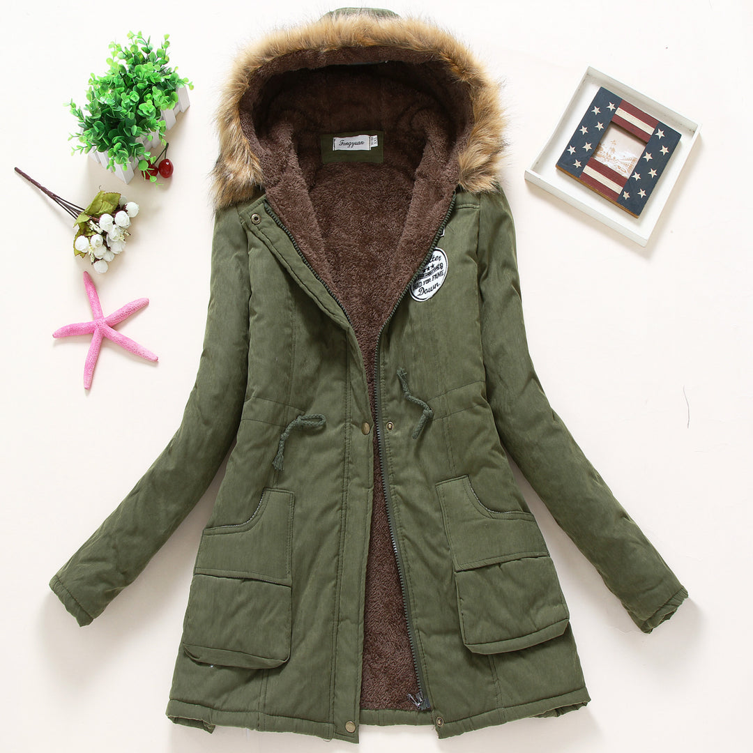Damen taillierter Winterparka mit Teddyfutter Kunstfellkapuze und Tunnelzug EB