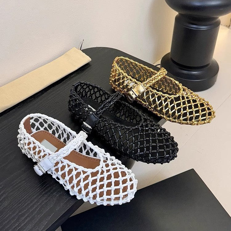 Damen Netz-Ballerinas mit verstellbarem Riemen und modischem Design EB