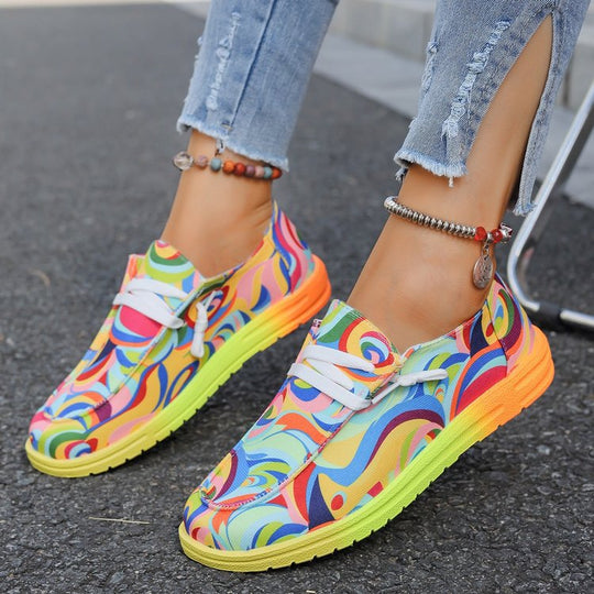 Damen sportliche Sneakers mit buntem Mustermix EB