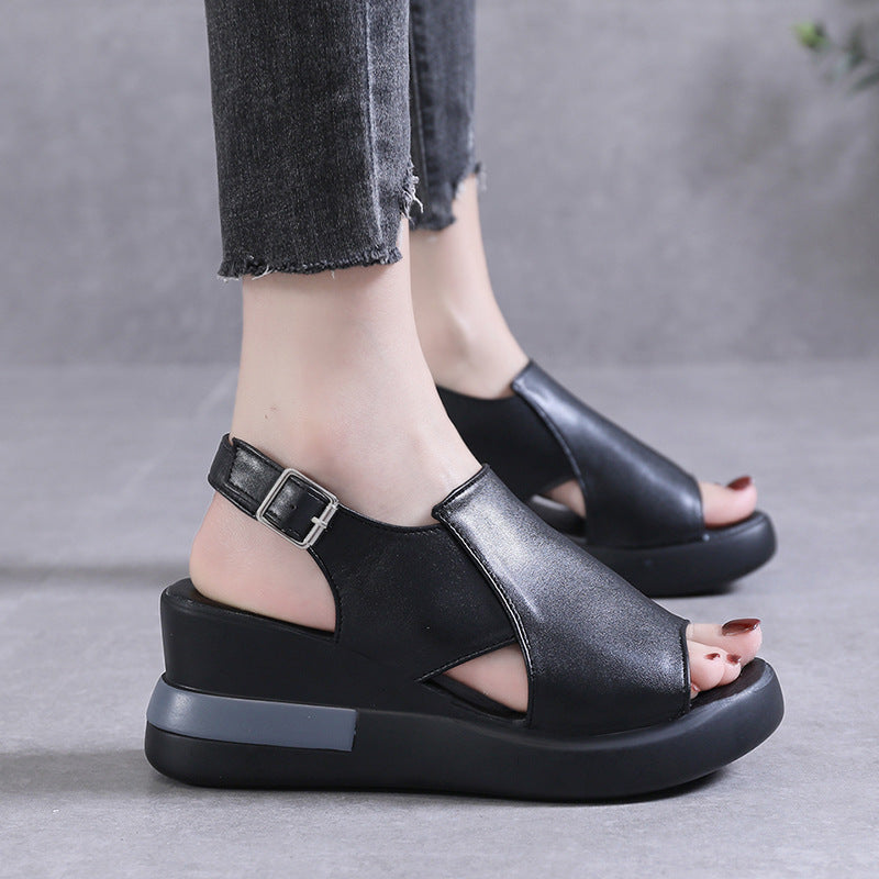 Damen Offene Wedge-Sandalen mit verstellbarem Riemendesign EB
