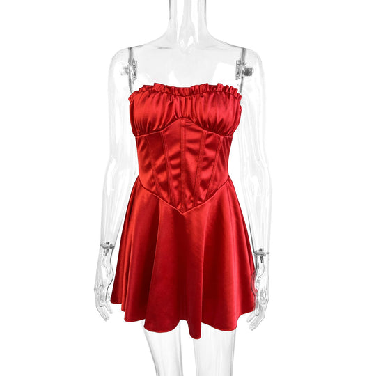Damen trägerloses Minikleid mit Raffungen und figurschmeichelndem Schnitt EB