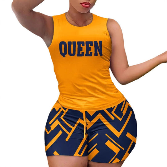 Damen Sportliches Set mit ärmellosem Oberteil und farbenfrohen Shorts EB