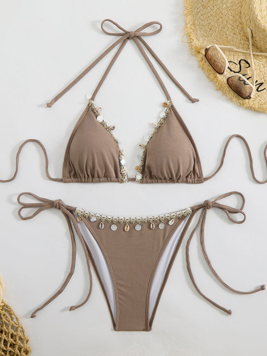 Damen Bunt geschmückter Triangel-Bikini EB