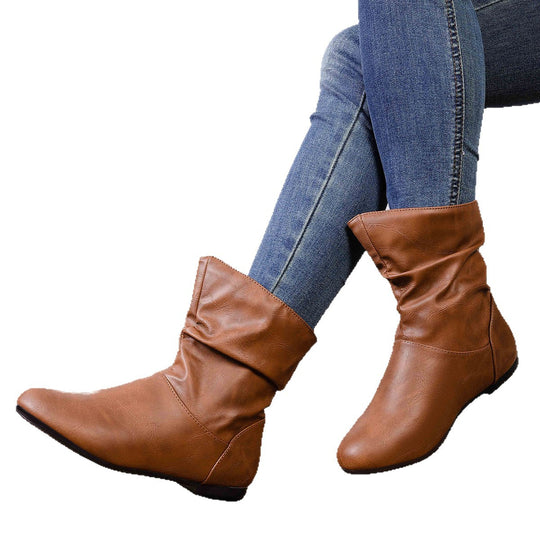 Damen  weiche Slouch-Stiefel mit flacher Laufsohle und gerafftem Schaft EB