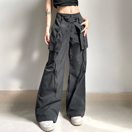 Damen stylische Utility-Hose mit weitem Schnitt und verstellbaren Binde-Details EB
