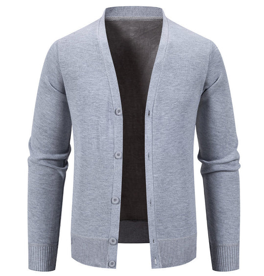 Herren kuschelige Strickjacke mit V-Ausschnitt und Knopfleiste EB