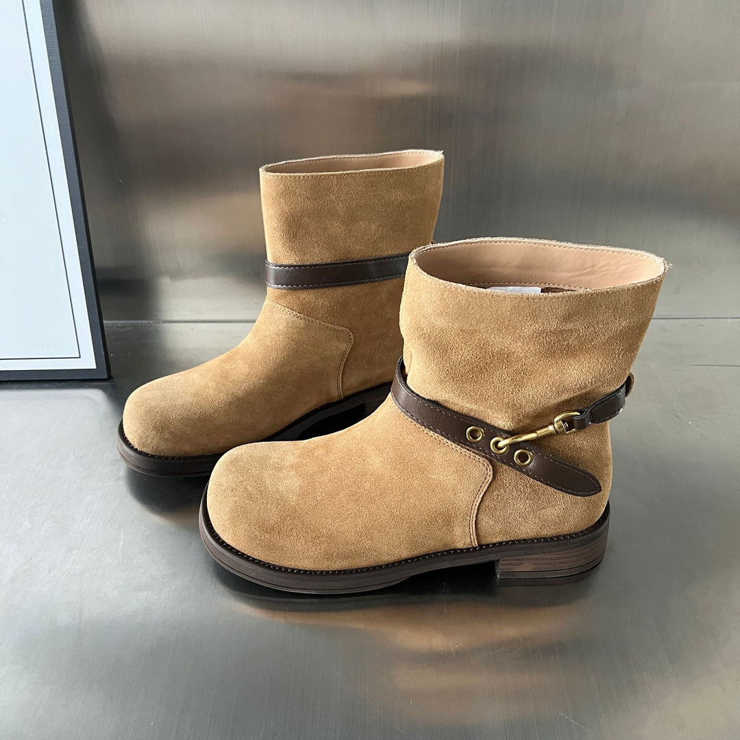 Damen elegante Short-Boots mit modischem Riemen und komfortablem Fußbett EB