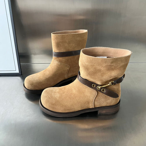 Damen elegante Short-Boots mit modischem Riemen und komfortablem Fußbett EB