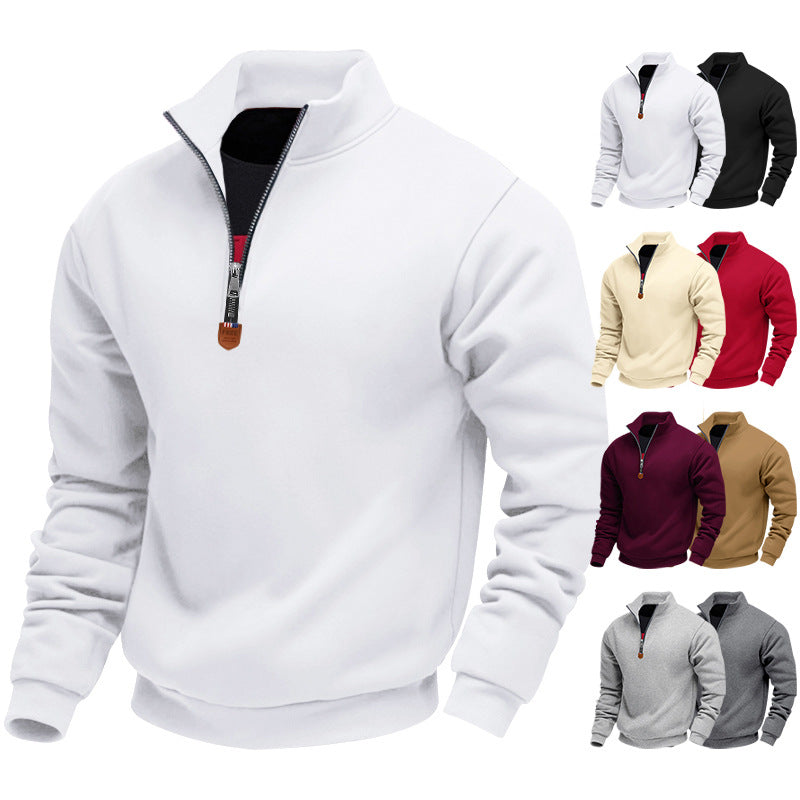 Herren sportlicher Pullover mit halbem Reißverschluss und modischem Stehkragen EB