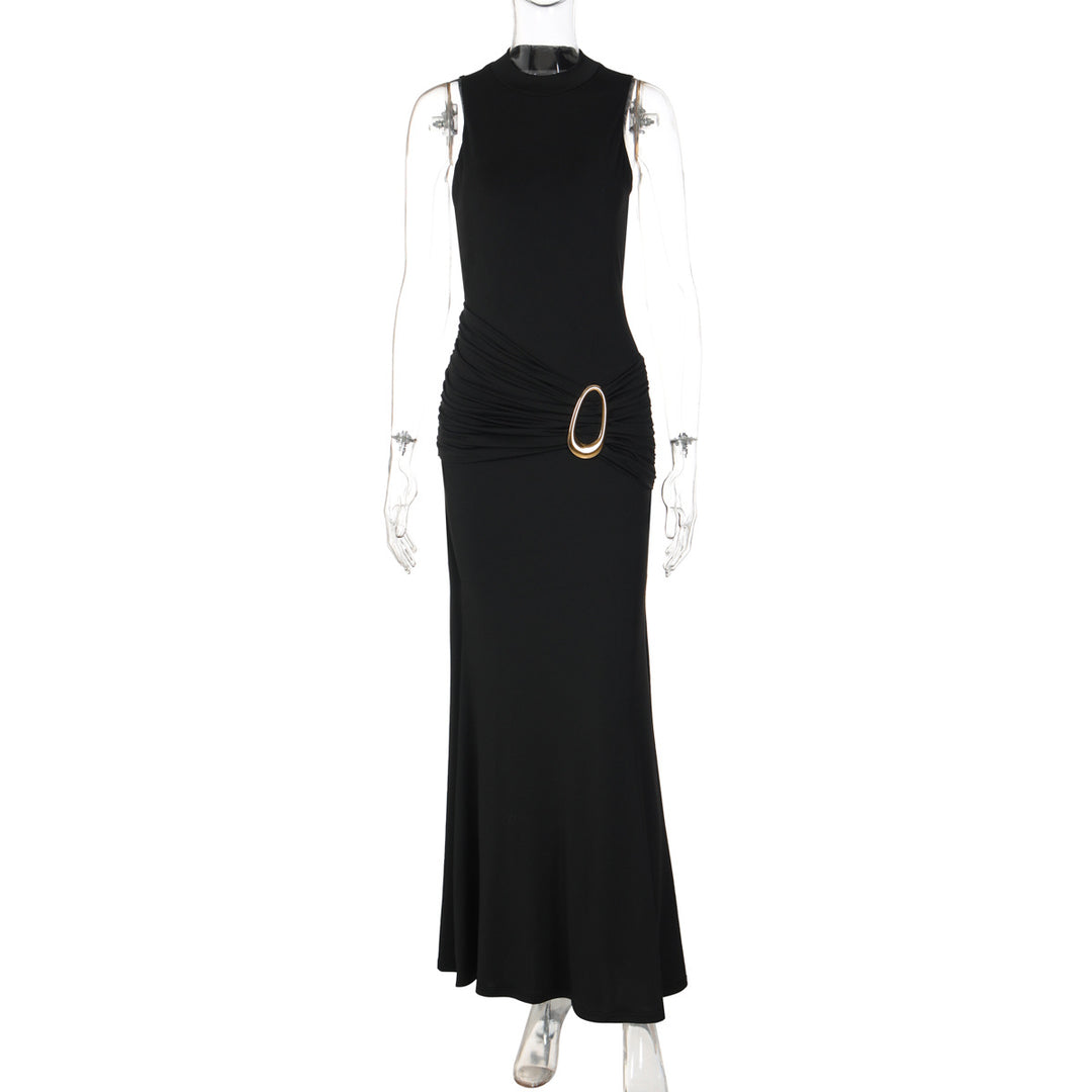 Damen Langermiges Maxikleid mit raffiniertem Raffungselement EB