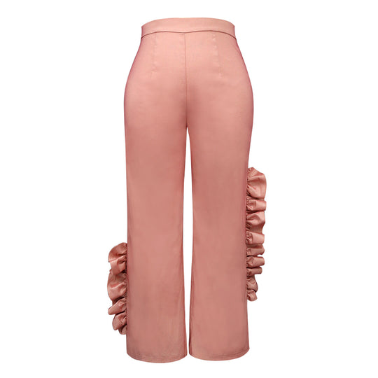 Damen elegante Palazzo-Hose mit voluminösen Rüschendetails EB