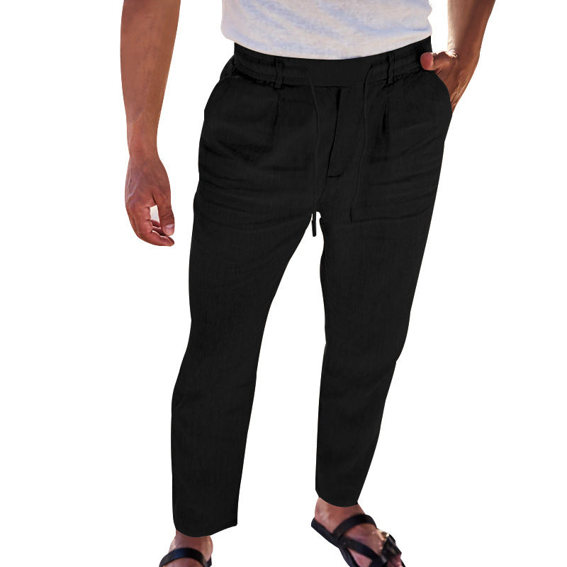 Herren lässige Leinenhose mit elastischem Bund und praktischen Seitentaschen EB