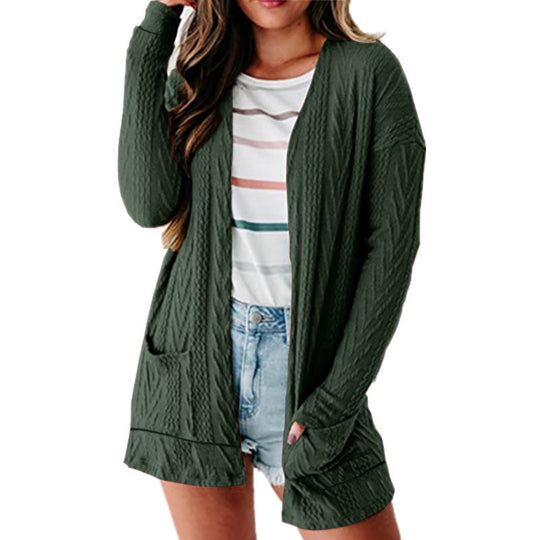 Damen luftige Strickjacke mit Taschen und modernem Design EB