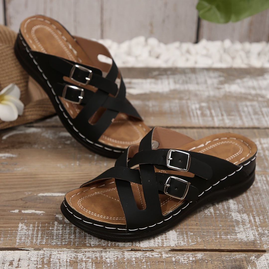 Damen Plateau-Sandalen mit modischem Riemendesign und eleganten Schnallen EB