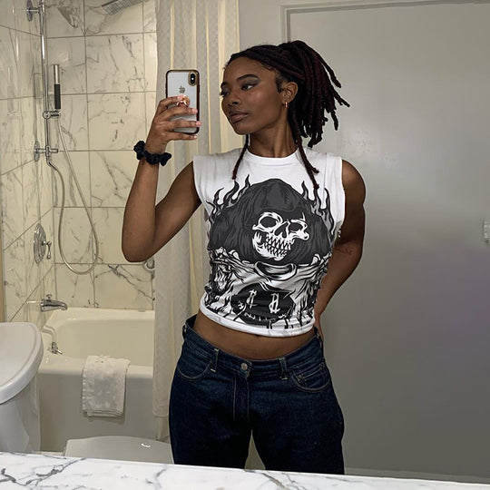 Damen ärmelloses Grafik-T-Shirt mit kreativer Tierillustration EB