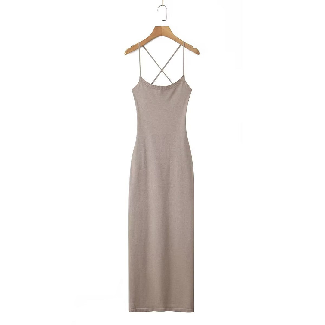 Damen lässiges Maxikleid mit verstellbaren Trägern und elegantem Rücken EB