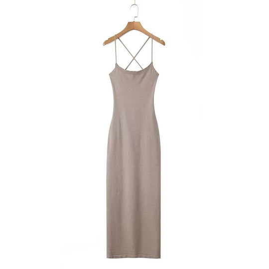 Damen lässiges Maxikleid mit verstellbaren Trägern und elegantem Rücken EB